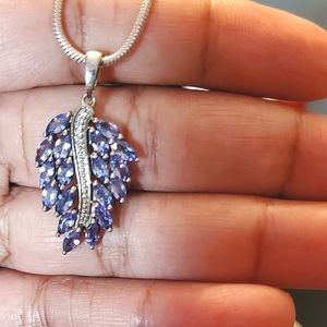 Tanzanite Ziron Leaf Pendant Platinum over sterling silver 2.50ctw